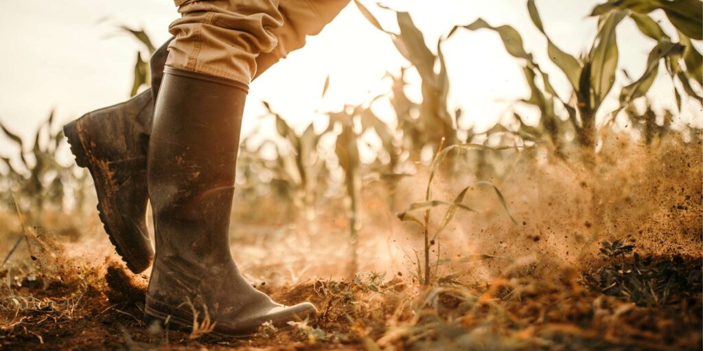 Laarzen in het veld, mais